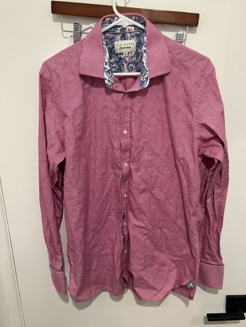 Ted Baker Endurance Men's French Cuff Patterned Dress Shirt, Red, Size 16-34/35
